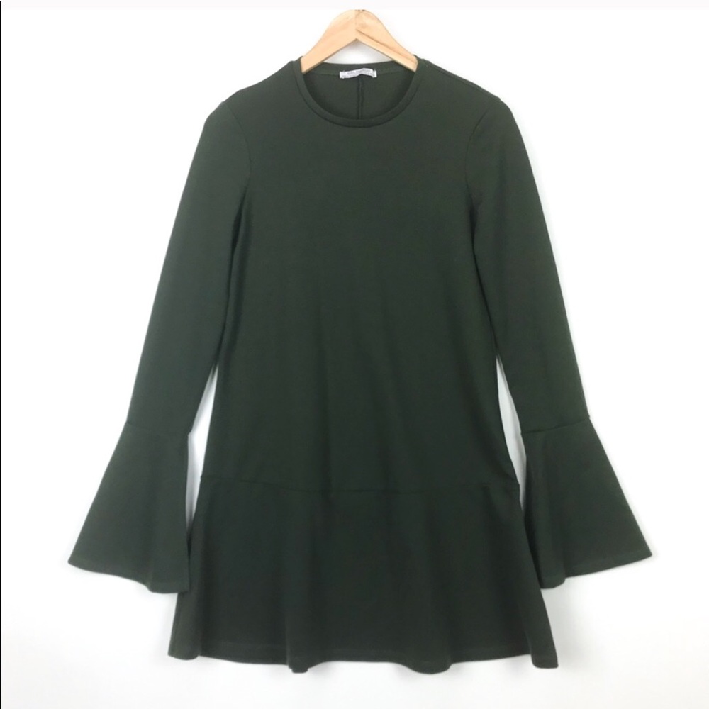 Zara Trafaluc Bell Sleeve Drop Waist Mini Dress